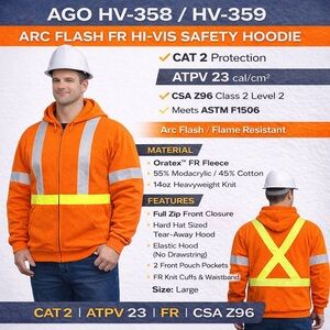 ARC FLASH FR Hi-Vis Reflective Hoodie CAT 2 ATPV 23 AGO HV-359 Workwear Large
